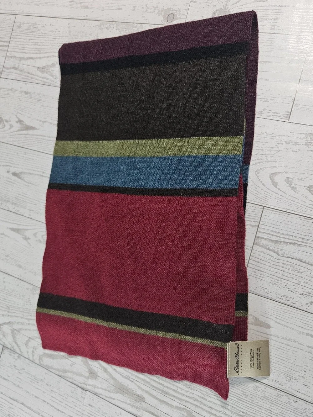 Eddie Bauer Women Scarf Multicolor Striped Knit 100% Merino Wool Winter